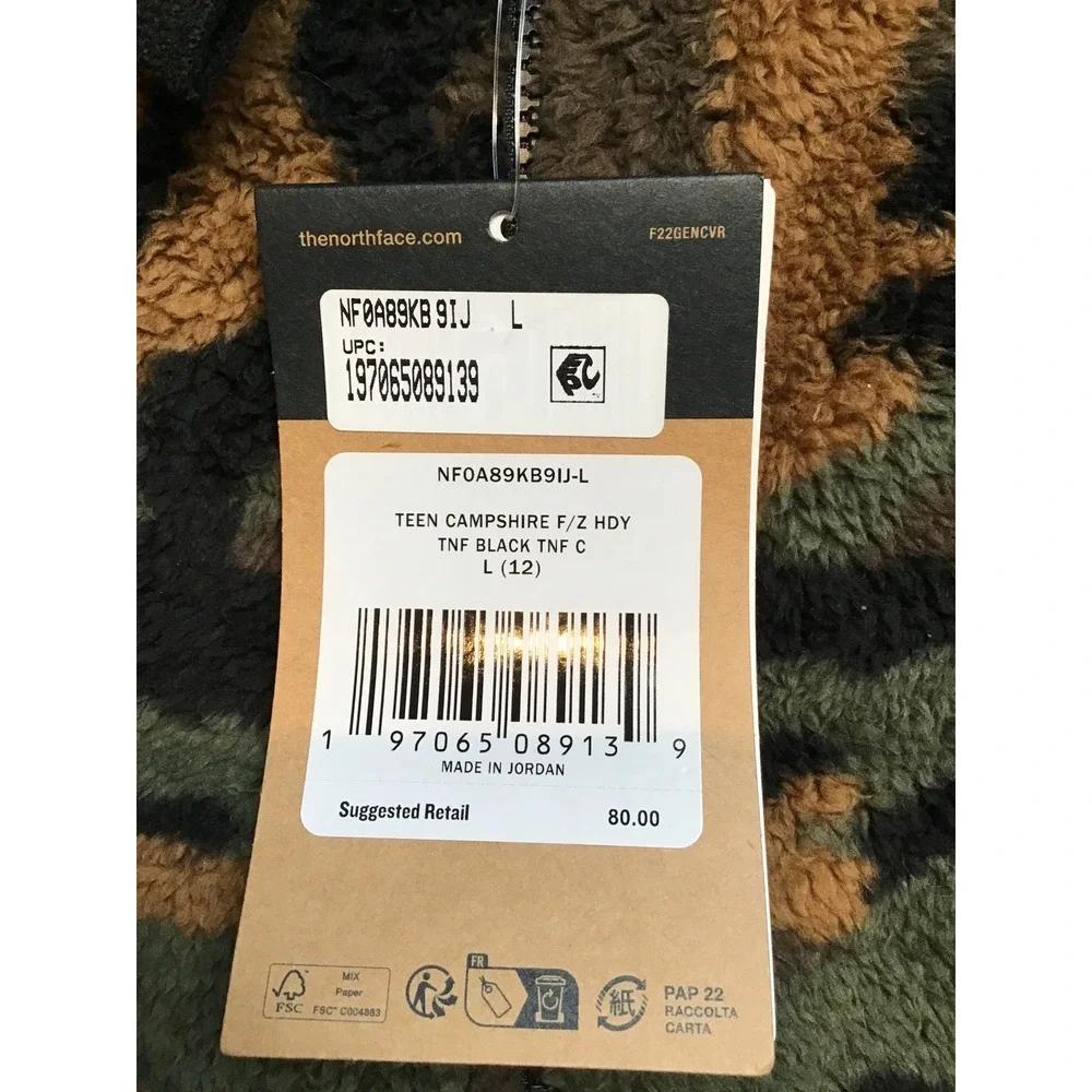 The North Face Unisex Camo Print Glacier Full Zip Hooded Jacket Size L(12) NWT